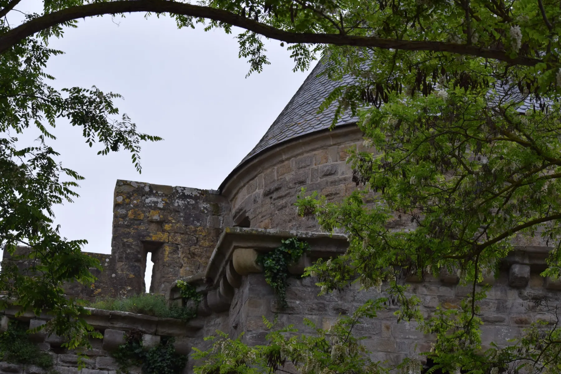 Remparts bien conservés de la Cité médiévale de Carcassonne, datant du Moyen Âge.