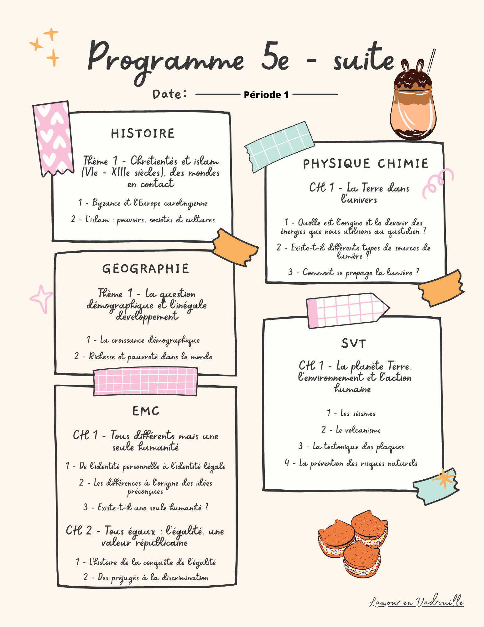 Programme période 1 suite 5e